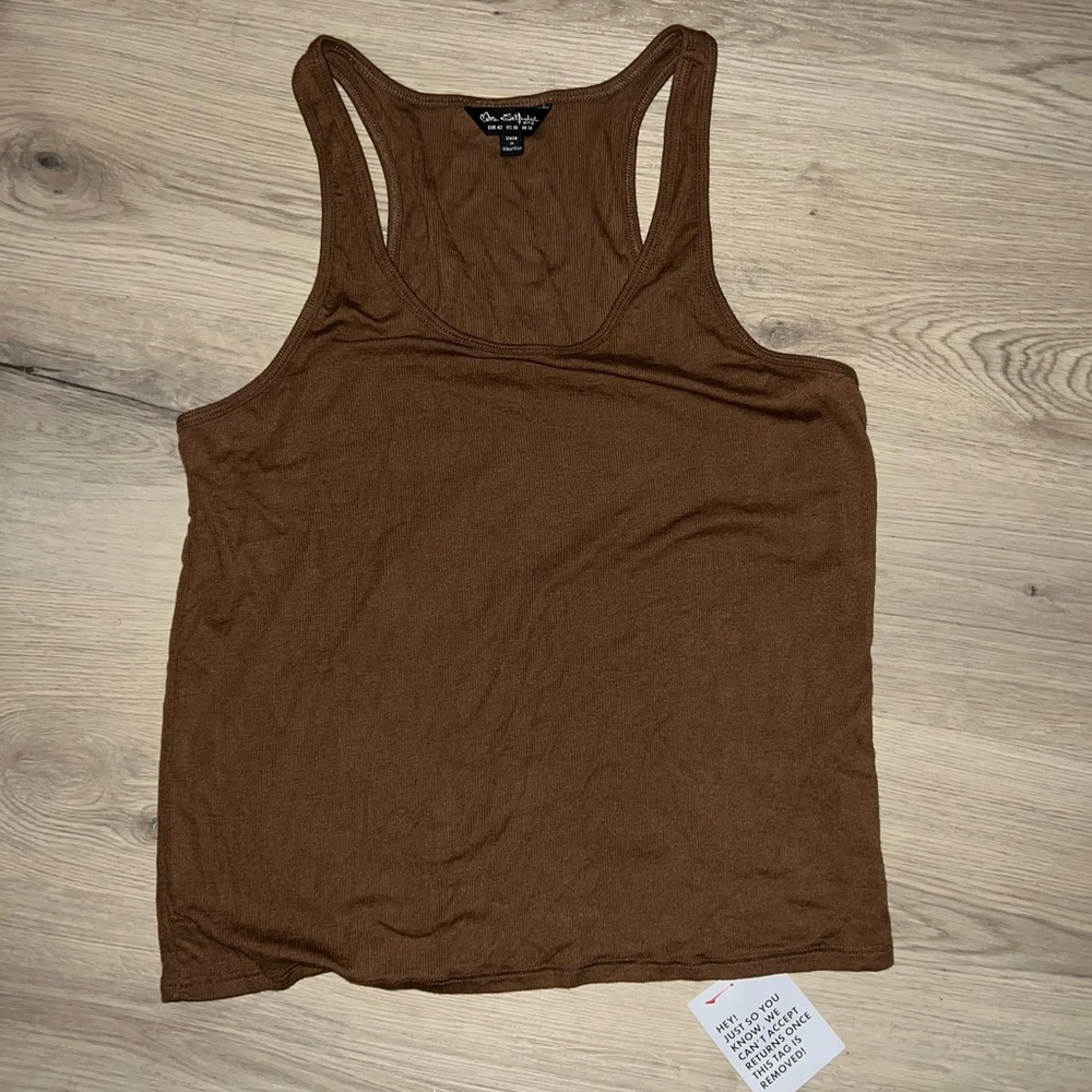 Miss Selfridge Brown Tencel Tank Top – Scoop Neck, Racerback (Size 10)